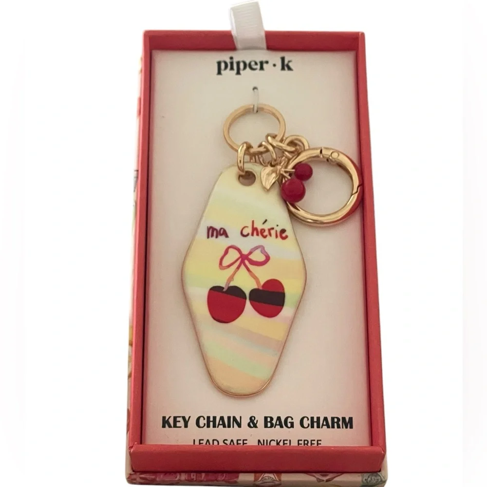 PIPER K Gold-Tone Keychain Bag Charm Cherry Ma Cherie